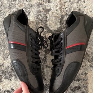 Hugo Boss Black and Gray Sneakers with Red Accent
